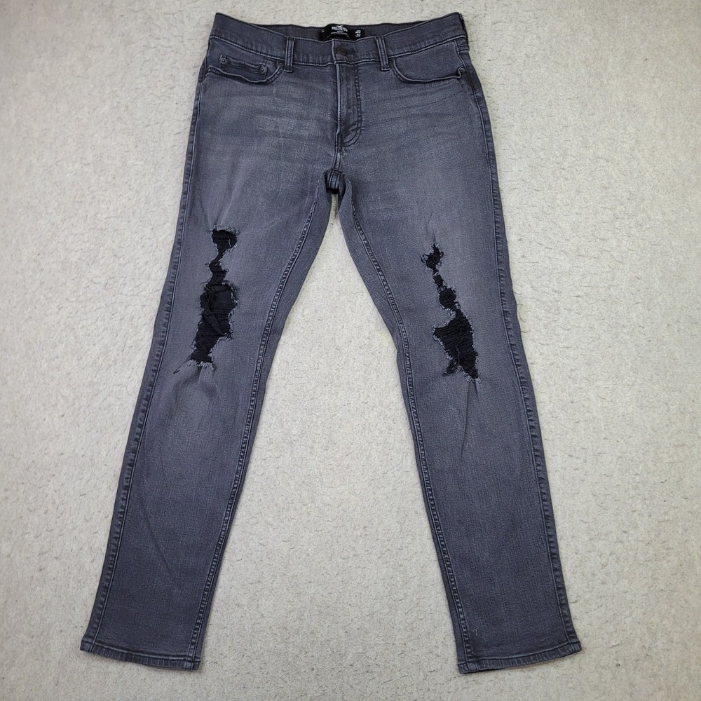 Hollister Jeans Mens 32x30 Black Fade Wash Distressed‎ Advanced Stretch Skinny